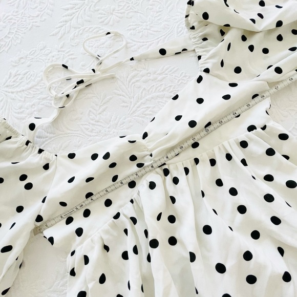 NWOT Lulus Meet Me At Our Spot White Polka Dot Long Sleeve Mini Dress Small - Picture 10 of 13